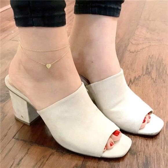 Heart Initial Ankle Bracelets for Women, 14K Gold Filled Handmade Dainty Layered - Picture 5 of 7